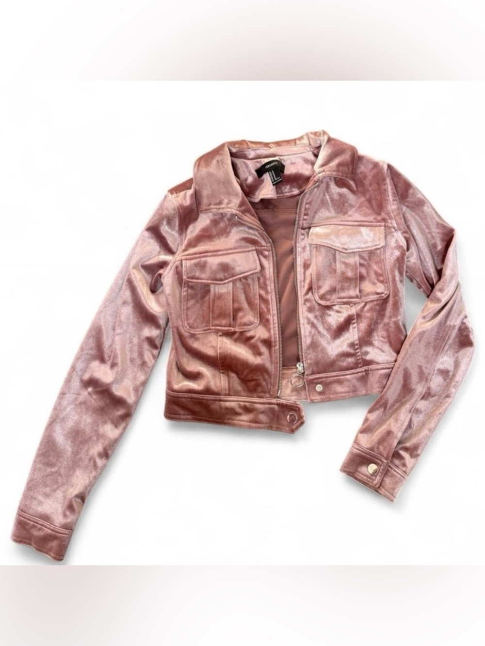 Forever 21 Pink Velvet Cropped Jacket Size M